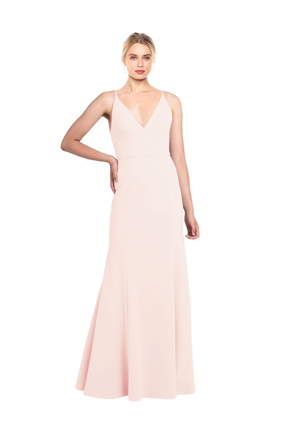 Rose Trapèze Col V Crêpe Stretch Longue Formelles Robes demoiselle d'honneur / Robes de soirée / Robes de bal Pas Cher