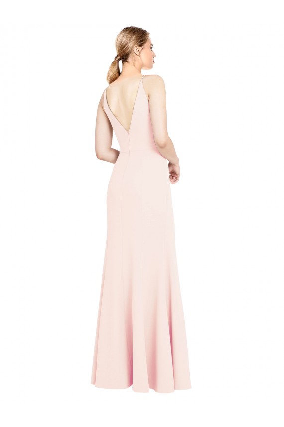 Rose Trapèze Col V Crêpe Stretch Longue Formelles Robes demoiselle d'honneur / Robes de soirée / Robes de bal Pas Cher