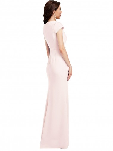 Rose Trapèze Col V Crêpe Stretch Longue Formelles Robes demoiselle d'honneur / Robes de soirée / Robes de bal