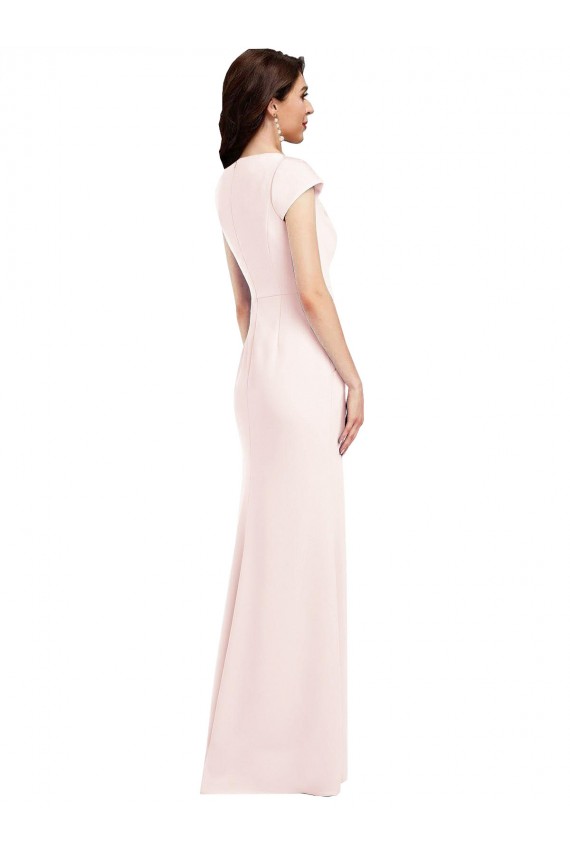 Rose Trapèze Col V Crêpe Stretch Longue Formelles Robes demoiselle d'honneur / Robes de soirée / Robes de bal Pas Cher