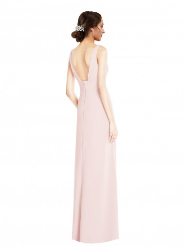 Rose Trapèze Col V Crêpe Stretch Longue Robes demoiselle d'honneur / Robes de bal