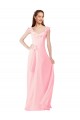 Rose Trapèze Col V Mousseline Longue Robes demoiselle d'honneur Pas Cher