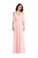 Rose Trapèze Col V Mousseline Longue Robes demoiselle d'honneur Pas Cher
