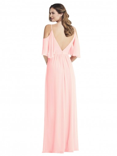 Rose Trapèze Col V Mousseline Longue Robes demoiselle d'honneur