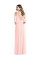 Rose Trapèze Col V Mousseline Longue Robes demoiselle d'honneur Pas Cher