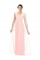 Rose Trapèze Col V Mousseline Longue Robes demoiselle d'honneur Pas Cher