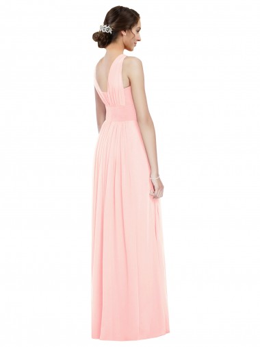 Rose Trapèze Col V Mousseline Longue Robes demoiselle d'honneur