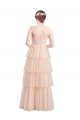 Rose Trapèze Col V Tulle Longue Robes demoiselle d'honneur Pas Cher