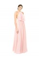 Rose Trapèze Licou Mousseline Longue Robes demoiselle d'honneur Pas Cher