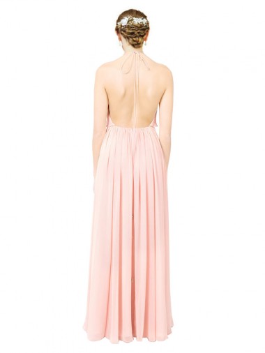 Rose Trapèze Licou Mousseline Longue Robes demoiselle d'honneur