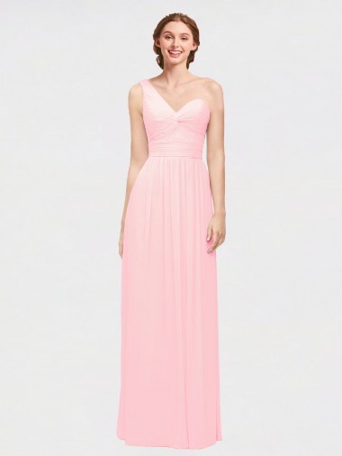 Rose Trapèze Mousseline Longue Robes demoiselle d'honneur Pas Cher
