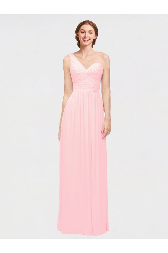 Rose Trapèze Mousseline Longue Robes demoiselle d'honneur Pas Cher