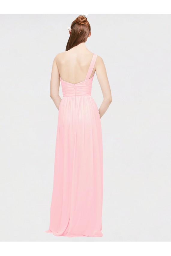 Rose Trapèze Mousseline Longue Robes demoiselle d'honneur Pas Cher