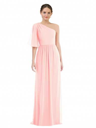 Rose Trapèze Mousseline Longue Robes demoiselle d'honneur Pas Cher