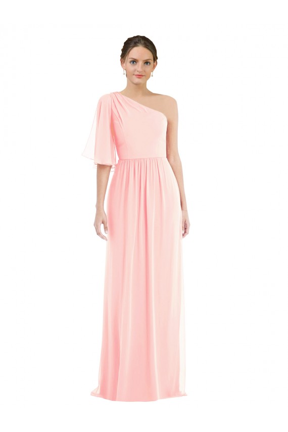 Rose Trapèze Mousseline Longue Robes demoiselle d'honneur Pas Cher