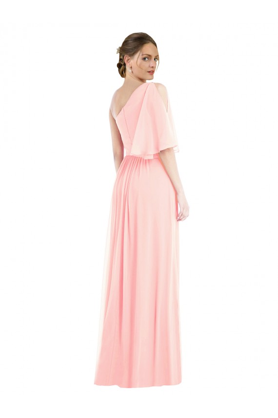 Rose Trapèze Mousseline Longue Robes demoiselle d'honneur Pas Cher