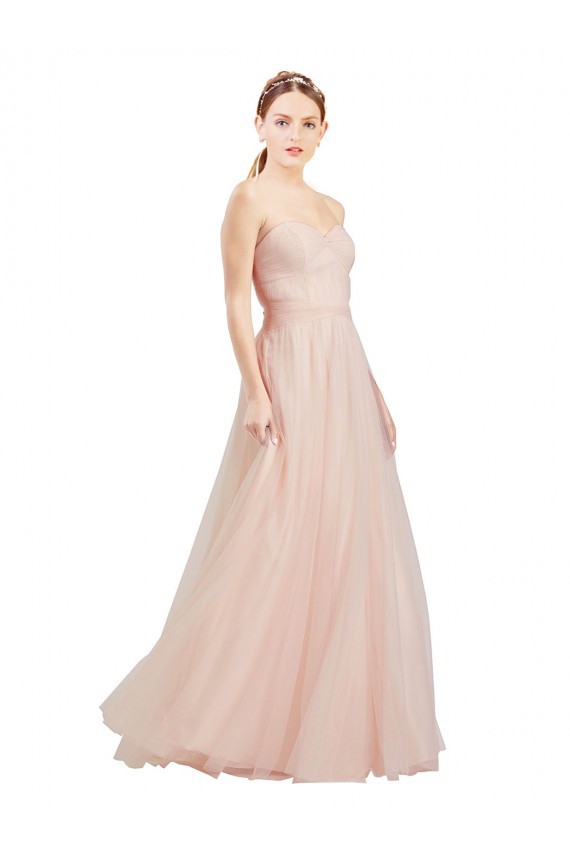 Rose Trapèze Sans bretelle Tulle Longue Robes demoiselle d'honneur Pas Cher
