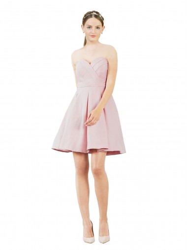 Rose Trapèze Satiné Courte Robes demoiselle d'honneur / Robes de cocktail Pas Cher