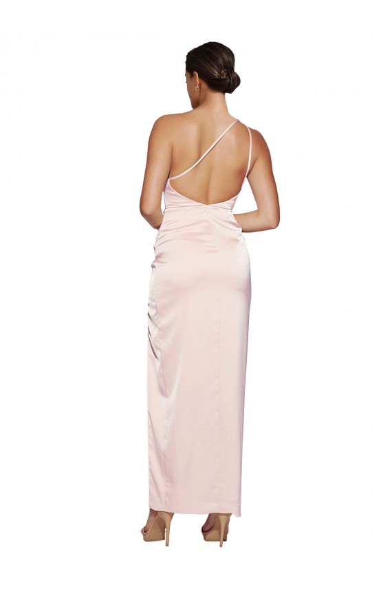 Rose Trapèze Satiné Soyeux Longue Robes demoiselle d'honneur / Robes de bal Pas Cher