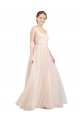 Rose Trapèze Scoop Tulle Longue Robes demoiselle d'honneur Pas Cher
