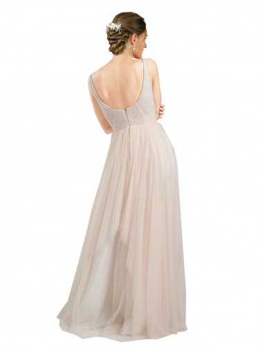 Rose Trapèze Scoop Tulle Longue Robes demoiselle d'honneur
