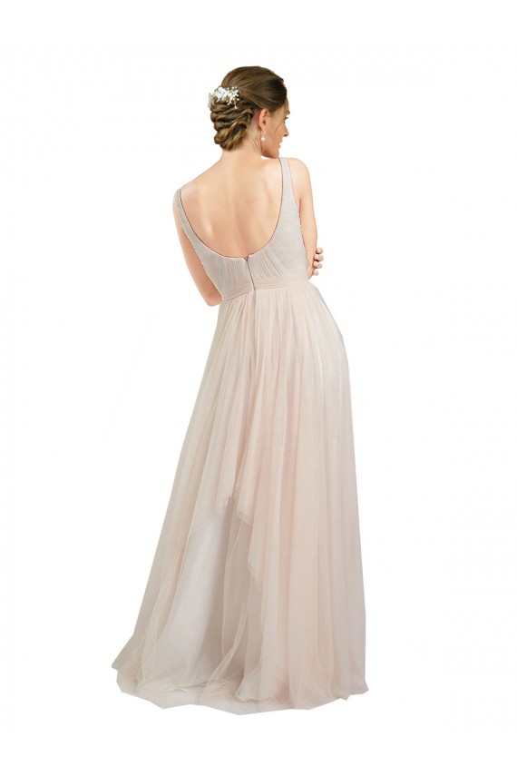Rose Trapèze Scoop Tulle Longue Robes demoiselle d'honneur Pas Cher