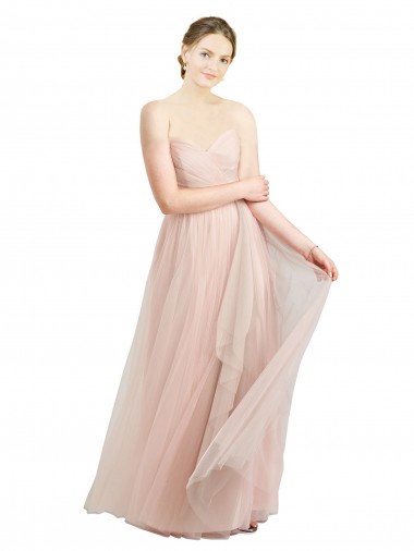 Rose Trapèze Tulle Longue Robes demoiselle d'honneur Pas Cher