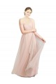 Rose Trapèze Tulle Longue Robes demoiselle d'honneur Pas Cher