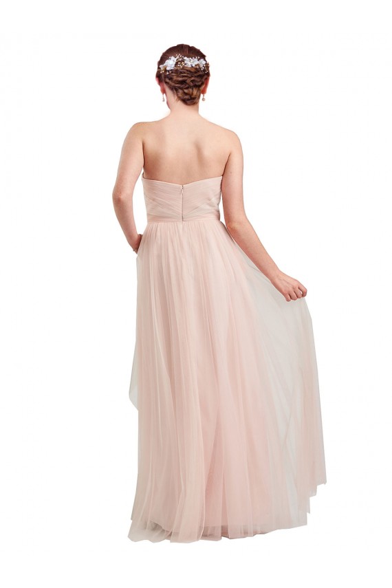 Rose Trapèze Tulle Longue Robes demoiselle d'honneur Pas Cher