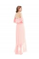 Rose Trapèze Épaule Dénudée Mousseline Longue Asymétrique Robes demoiselle d'honneur Pas Cher