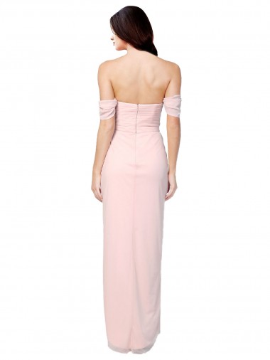 Rose Trapèze Épaule Dénudée Sans bretelle Mousseline Longue Asymétrique Robes demoiselle d'honneur