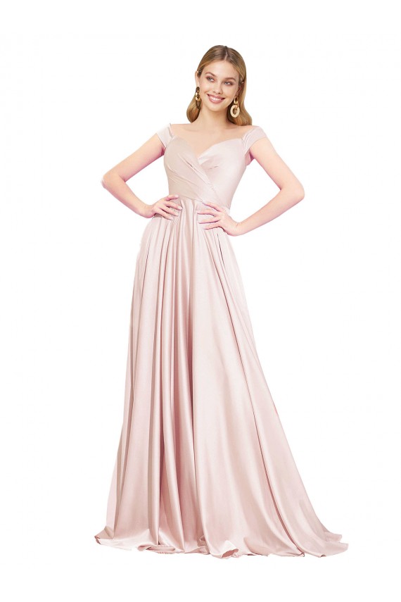 Rose Trapèze Épaule Dénudée Satiné Longue Formelles Robes demoiselle d'honneur / Robes de soirée / Robes de bal Pas Cher