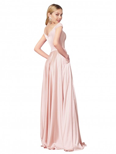 Rose Trapèze Épaule Dénudée Satiné Longue Formelles Robes demoiselle d'honneur / Robes de soirée / Robes de bal