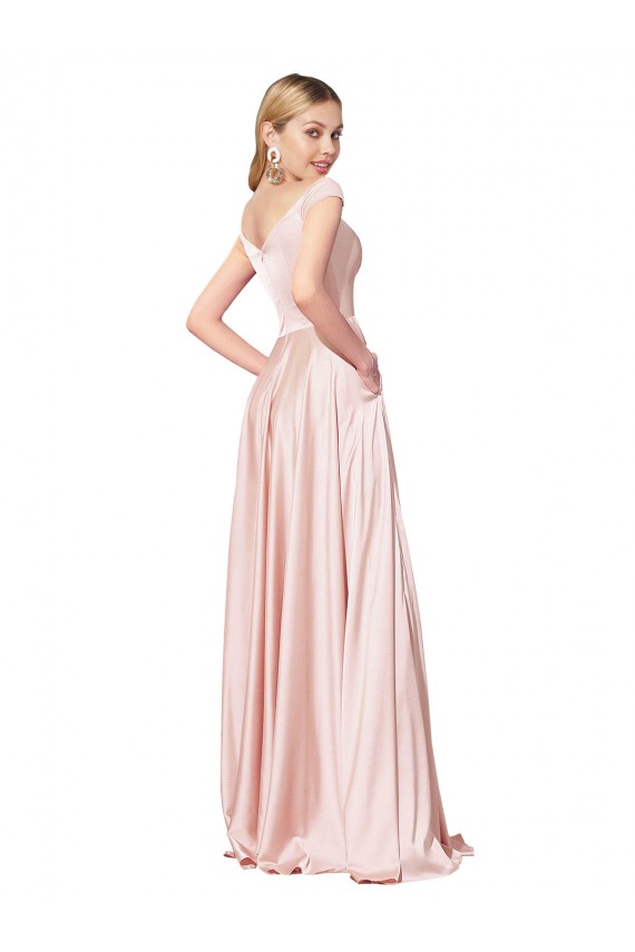 Rose Trapèze Épaule Dénudée Satiné Longue Formelles Robes demoiselle d'honneur / Robes de soirée / Robes de bal Pas Cher