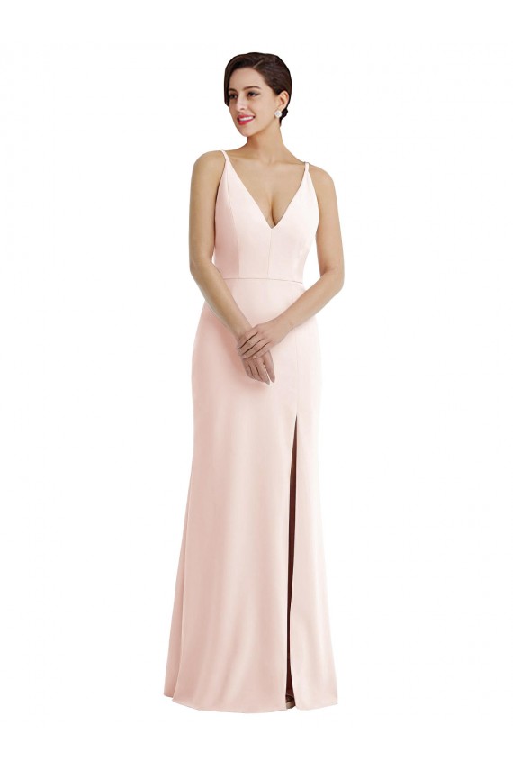 Rose Trompette Col V Crêpe Stretch Longue Formelles Robes demoiselle d'honneur / Robes de soirée / Robes de bal Pas Cher