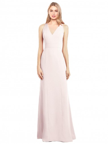 Rose Trompette Col V Crêpe Stretch Longue Robes demoiselle d'honneur / Robes de bal Pas Cher