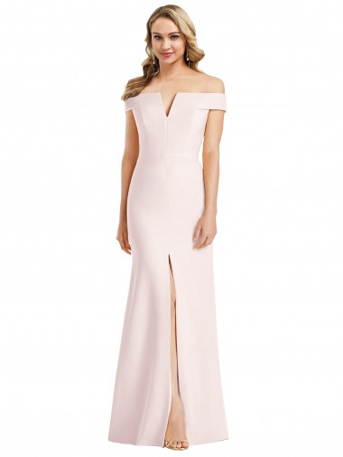 Rose Trompette Épaule Dénudée Col V Crêpe Stretch Longue Formelles Robes demoiselle d'honneur / Robes de soirée / Robes de bal Pas Cher