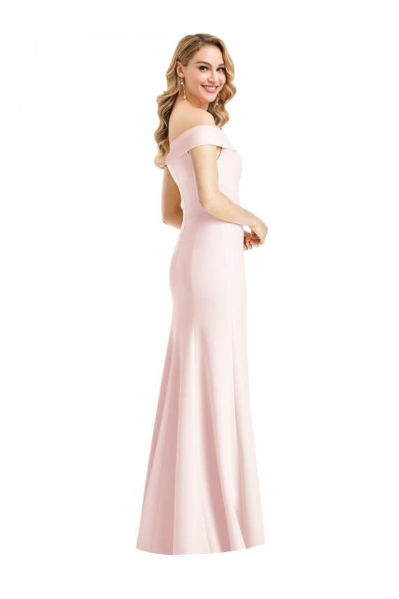 Rose Trompette Épaule Dénudée Col V Crêpe Stretch Longue Formelles Robes demoiselle d'honneur / Robes de soirée / Robes de bal Pas Cher
