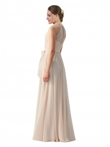 Rose crème Trapèze Bateau Col Haut Mousseline Longue Robes demoiselle d'honneur