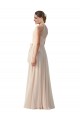 Rose crème Trapèze Bateau Col Haut Mousseline Longue Robes demoiselle d'honneur Pas Cher