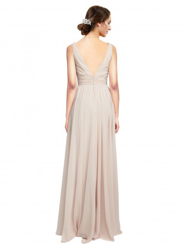 Rose crème Trapèze Col V Mousseline Longue Robes demoiselle d'honneur