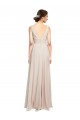 Rose crème Trapèze Col V Mousseline Longue Robes demoiselle d'honneur Pas Cher