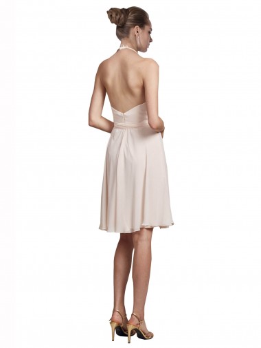 Rose crème Trapèze Licou Col V Mousseline Courte Robes demoiselle d'honneur / Robes de cocktail