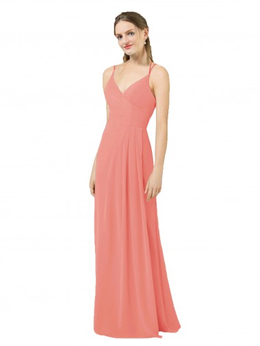 Rose du Désert Fourreau Col V Mousseline Longue Robes demoiselle d'honneur Pas Cher