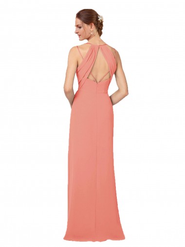 Rose du Désert Fourreau Col V Mousseline Longue Robes demoiselle d'honneur