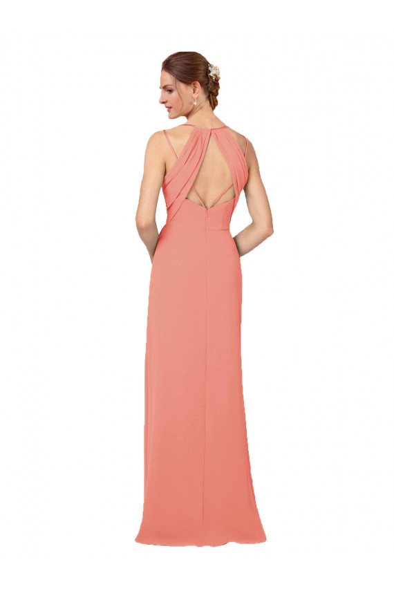 Rose du Désert Fourreau Col V Mousseline Longue Robes demoiselle d'honneur Pas Cher