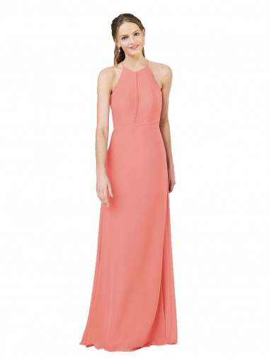 Rose du Désert Fourreau Licou Mousseline Longue Robes demoiselle d'honneur Pas Cher
