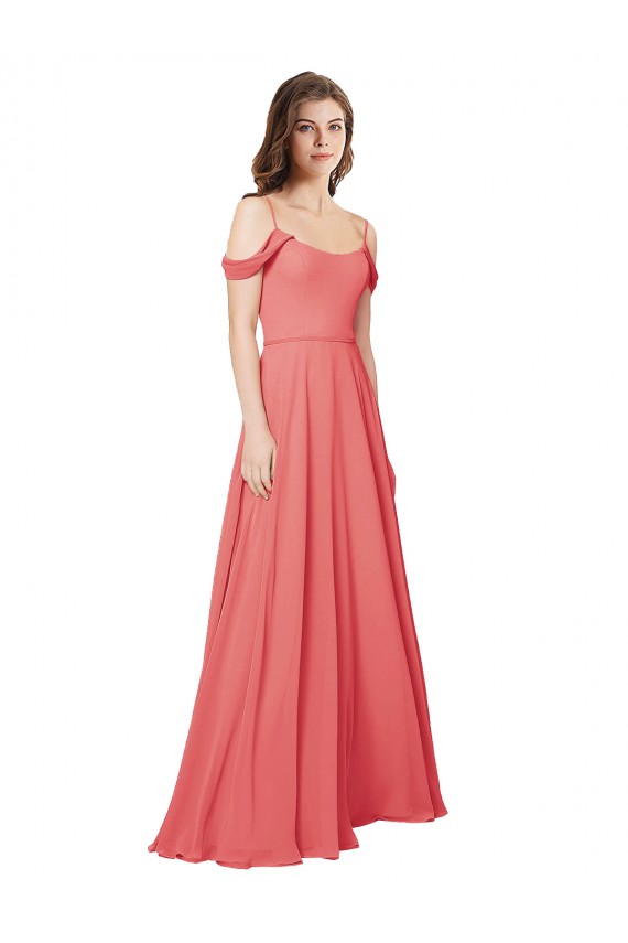 Rose du Désert Trapèze Épaule Dénudée Mousseline Longue Robes demoiselle d'honneur Pas Cher