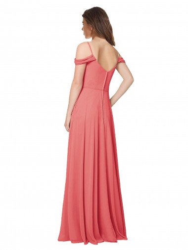 Rose du Désert Trapèze Épaule Dénudée Mousseline Longue Robes demoiselle d'honneur