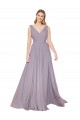 Rose poudré Trapèze Col V Mousseline Longue Formelles Robes demoiselle d'honneur / Robes de soirée / Robes de bal Pas Cher